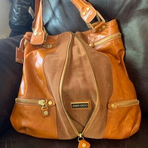 Jimmy Choo Tan Mona Leather & Suede Tote Bag. Authentic Bag in Excellent Shape!